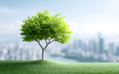 城市郊外一棵大树