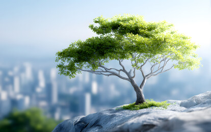 城市郊外一棵大树