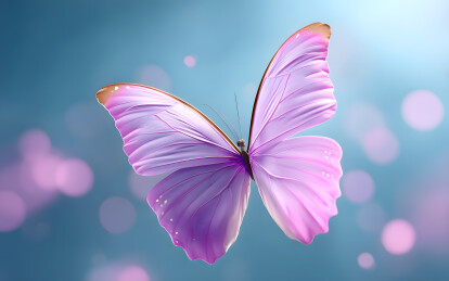 一只紫色的卡通蝴蝶在空中飞舞