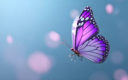 一只紫色的卡通蝴蝶在空中飞舞