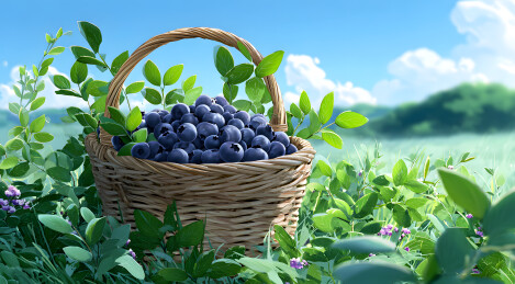 果园里竹篮装满蓝莓