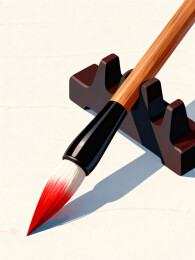 毛笔静置于笔架之上