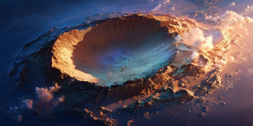 太空火星表面巨大环形山陨石坑3D立体背景