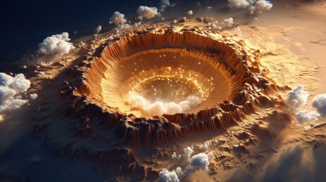太空火星表面巨大环形山陨石坑3D立体背景