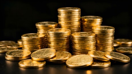 金色硬币堆叠特写