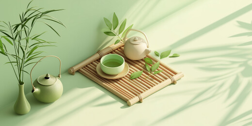 竹席茶具春茶立体  