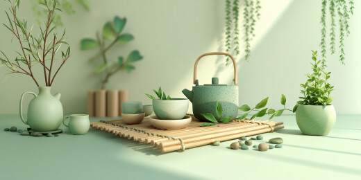竹席茶具春茶立体  