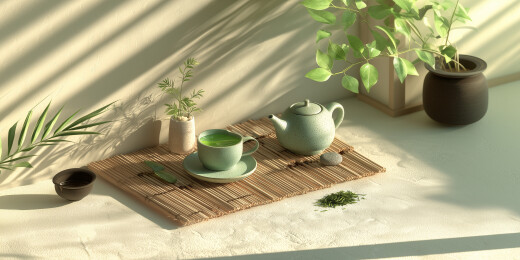 竹席茶具春茶立体  