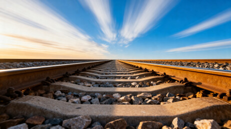 铁轨延伸天际云彩飞舞