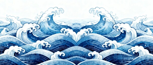 水墨海浪艺术感海洋风景场景