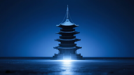 夜色中的多层宝塔剪影