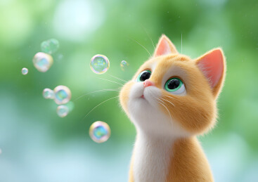 一只可爱的小猫在玩泡泡
