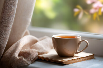 窗台上放着一杯茶