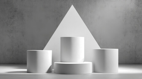 白色几何体在灰色背景中