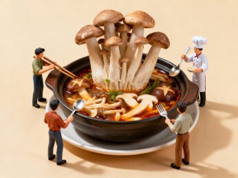 锅内蘑菇与人物