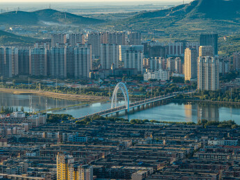 辽宁锦州小凌河城市全景航拍