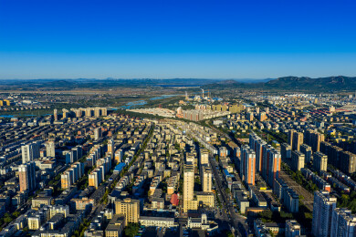辽宁锦州小凌河城市全景航拍