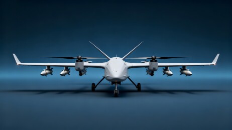 白色无人机挂载导弹展示