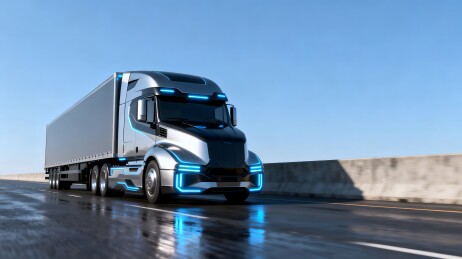 未来感银色卡车行驶在公路上