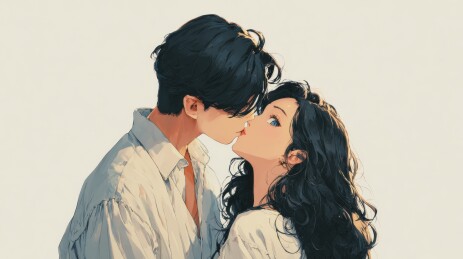 情侣亲吻的温馨瞬间