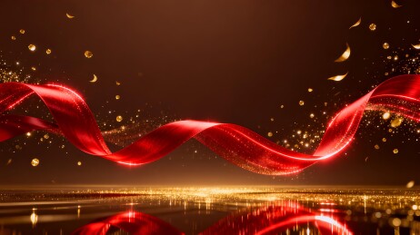 红绸丝带喜庆感庆典装饰场景