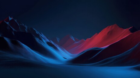 蓝红交织的山峦夜景