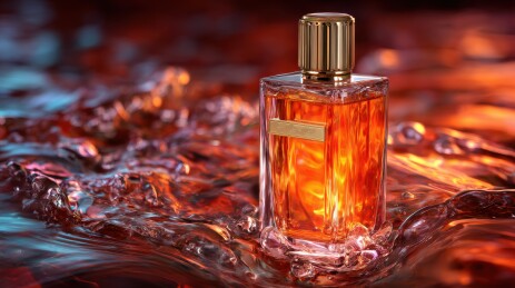 香水瓶置于流动液体中