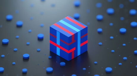 蓝色红色条纹立方体与小球