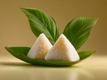 树叶包裹着饭团粽子