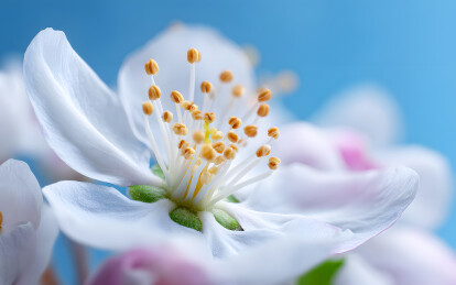 白色的梨花花蕊特写