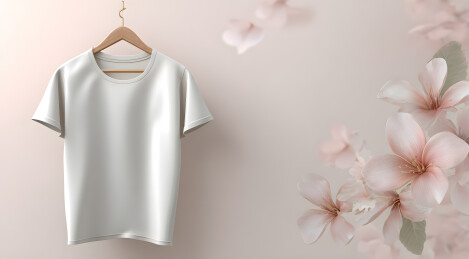 花瓣装饰背景上的白色短袖