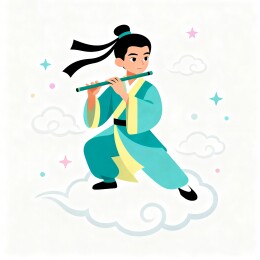 吹笛少年云上演奏音乐