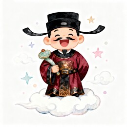 财神穿着官服站在云上