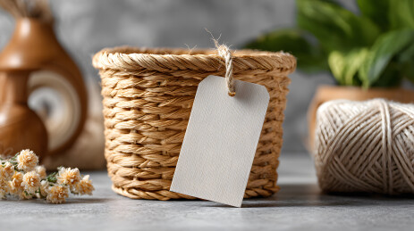 草编篮子配标签