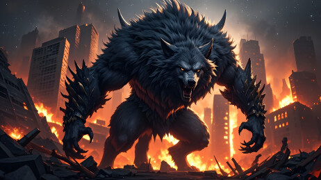 狼人燃烧城市凶猛惊悚场景