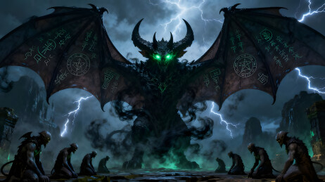 电闪雷鸣蝙蝠恶魔夜空惊悚场景