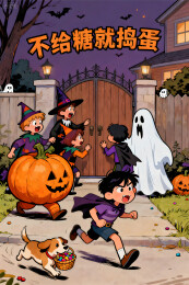 万圣节儿童 “不给糖就捣蛋” 门前嬉戏