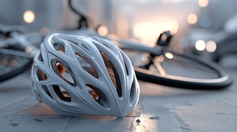 地面上的白色自行车头盔