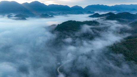 深秋平流雾绘就山野仙境