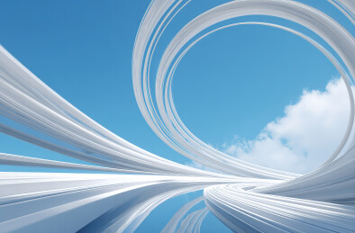 蓝天白云下的白色流线