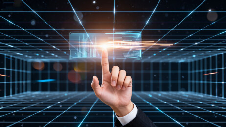 手指触碰虚拟数据界面科技感十足