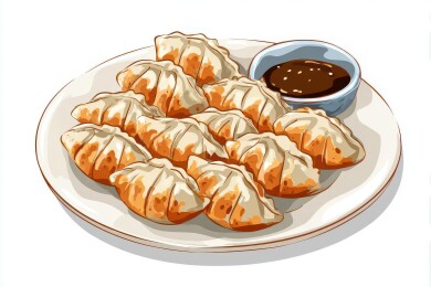 煎饺配酱油碟的美味中式点心