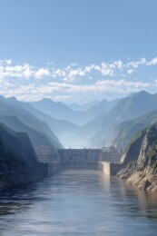 峡谷水坝全景的壮丽自然风光