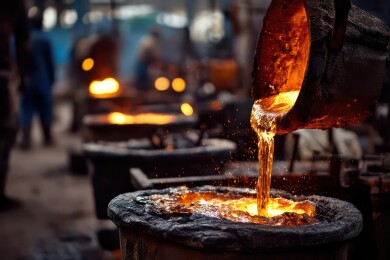 熔炉中倾倒炽热金属的工业场景