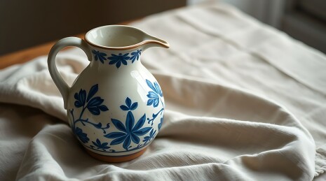 蓝白花纹陶瓷水壶静物