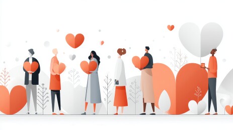 人们手持爱心的浪漫插画