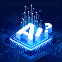 蓝色背景里的线条AI芯片和疑问号