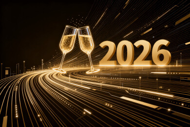 香槟色色背景里的线条酒杯和2026