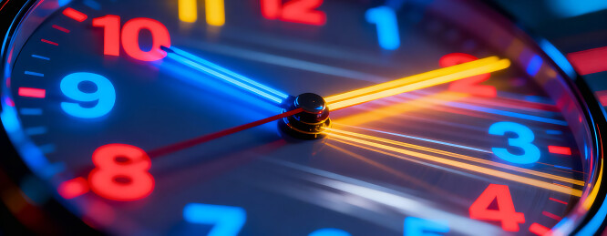 霓虹灯光束下的时钟商务背景