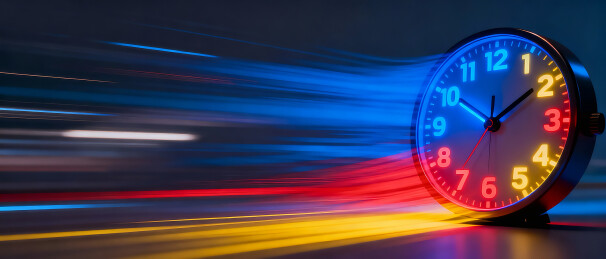 霓虹灯光束下的时钟商务背景